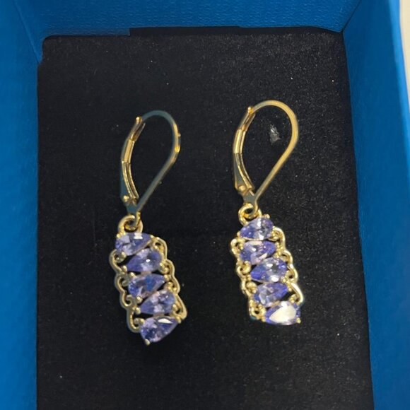 JTV Blue Tanzanite 18k Yellow Gold Over Sterling Silver Dangle Earrings 1.96ctw - Picture 6 of 9